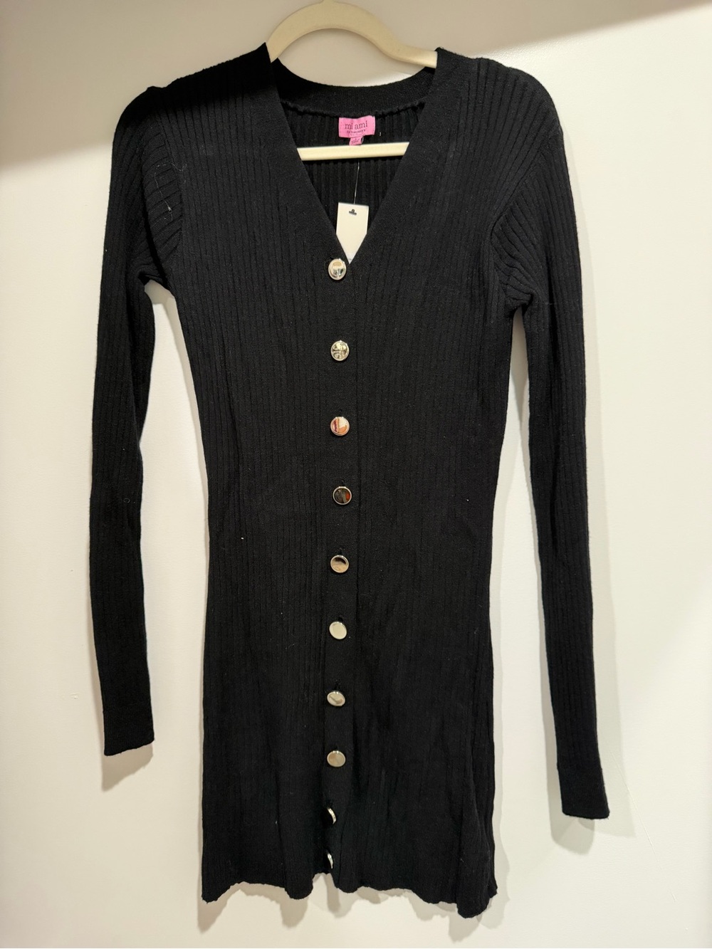 mi ami Black Ribbed V-Neck sweater dress
